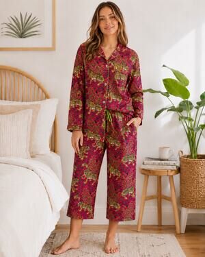 Printfresh Leopard Organic Cotton Pajama Set Magenta Bagheera Size L Petite